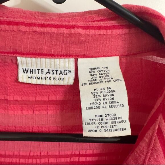 WHITE STAG STRIPE HALF SLLEVE BUTTON UP SHIRT PINK 16W PLUS SIZE - Picture 6 of 9
